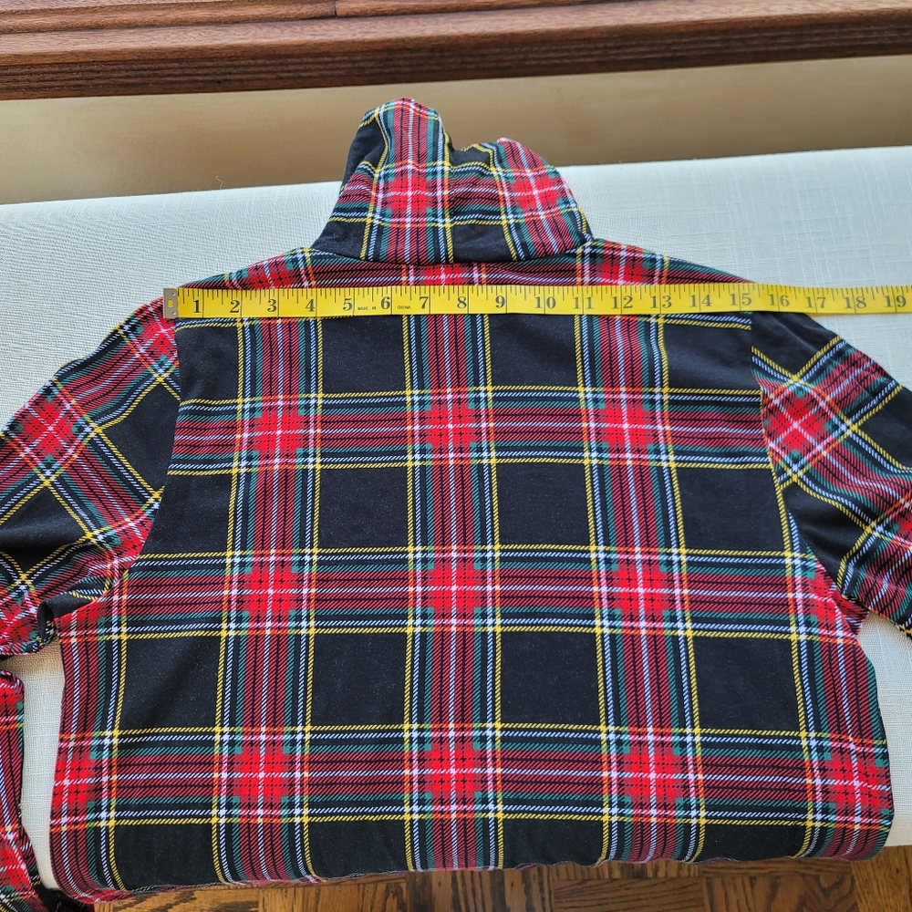 New! J.Crew sz Medium M Printed tissue turtleneck Black Tartan plaid Top NWT - Picture 5 of 12